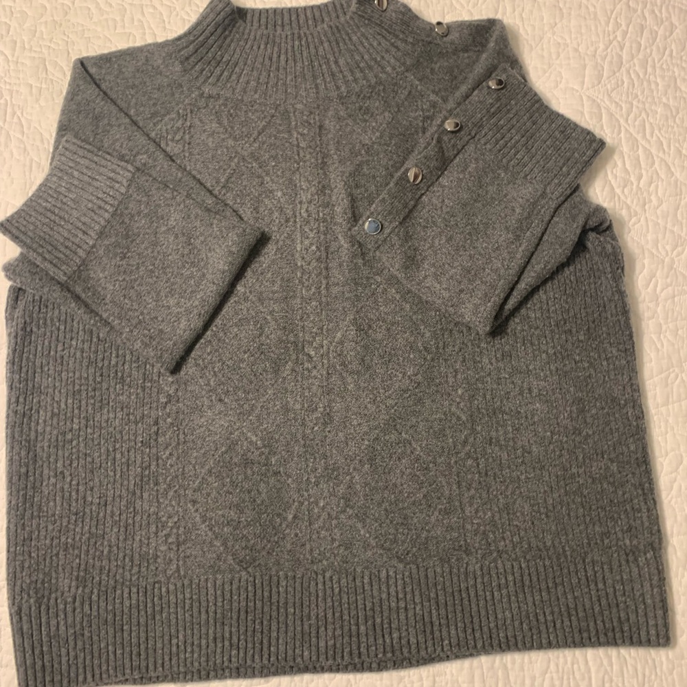 Talbots Gray Turtleneck Sweater with Beautiful Button detail